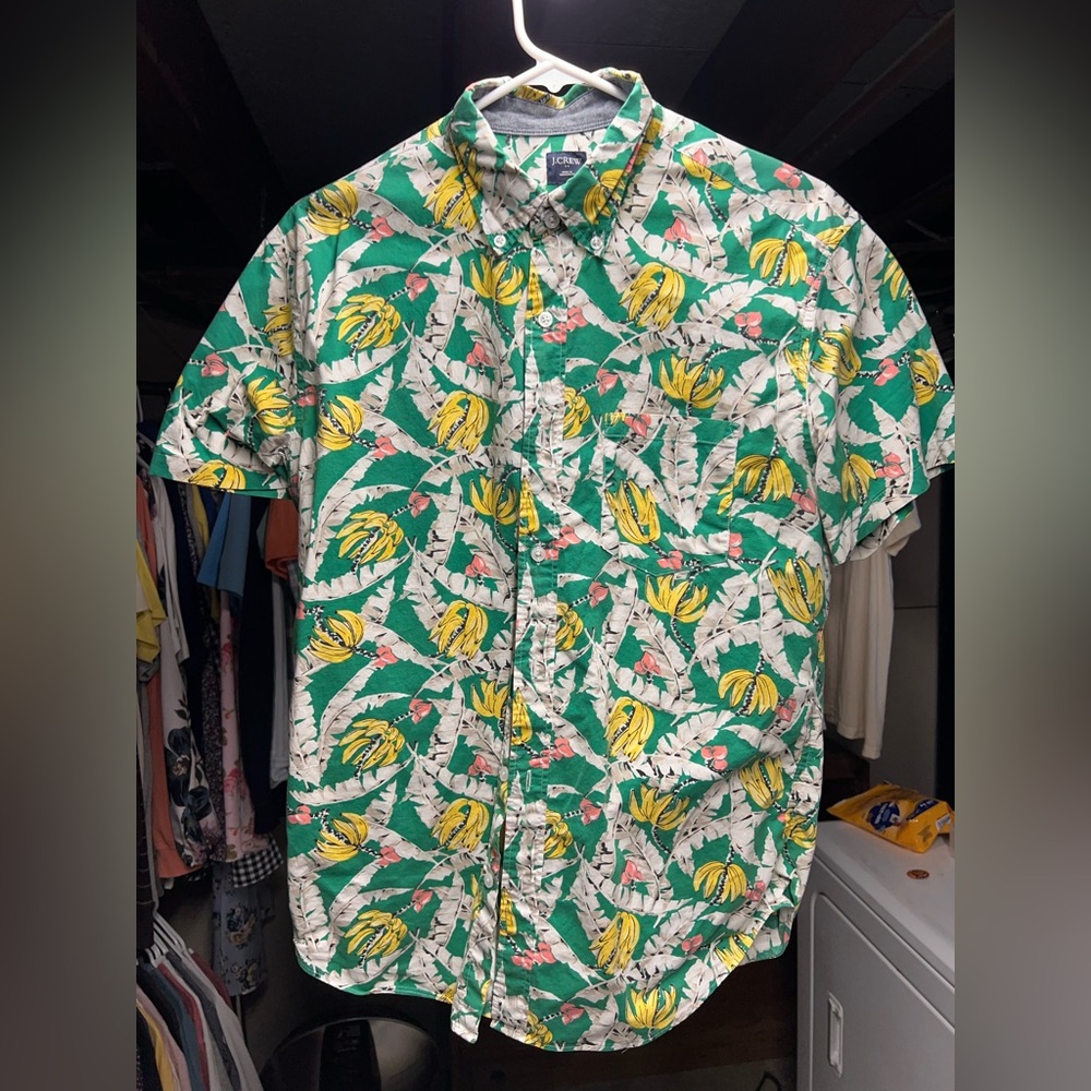 J. Crew Green and Yellow Tropical Print Men's Shirt